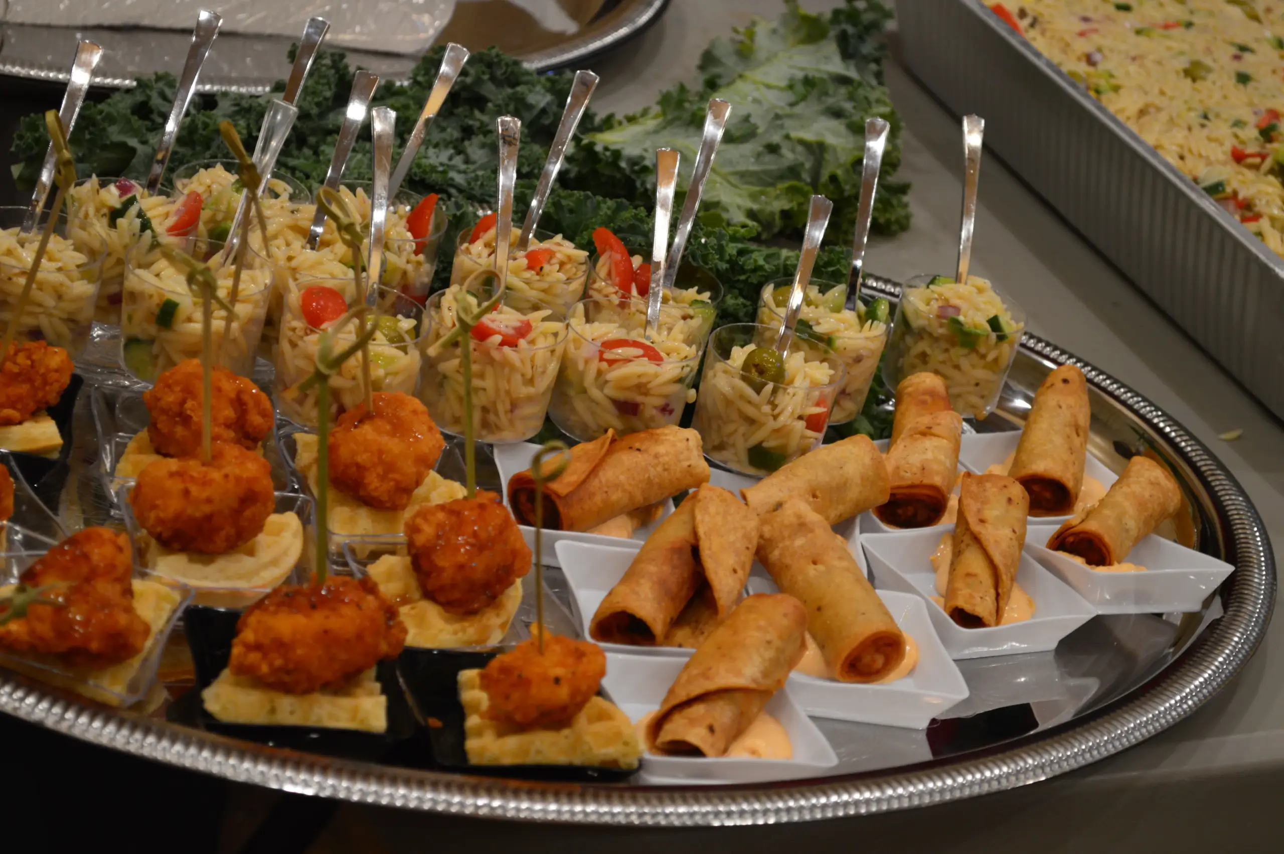 Chicken And Waffles Taquitos Orzo Salad